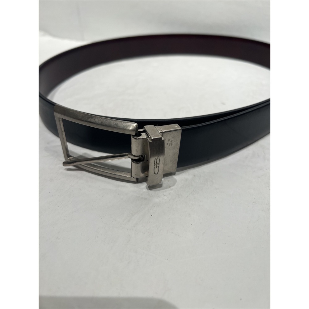 Geoffrey Beene Mens Sz 36 Reversible Belt Brown / Black Business Silver Hardware